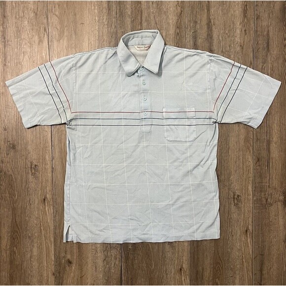 Career Club Vintage Polo Shirt Mens L Retro Skater Light Blue Made Korea 70s 80s - Picture 7 of 7